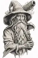Gandalf the grey smoking pipe with staff intertwined tattoo design idea