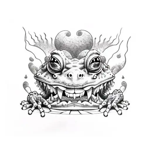 scary toad with teeth tattoo design idea