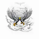 mastodon fighting an eagle in a thunderstorm tattoo design idea