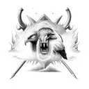 mastodon fighting an eagle in a thunderstorm tattoo design idea