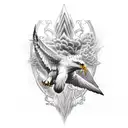 mastodon fighting an eagle in a thunderstorm tattoo design idea