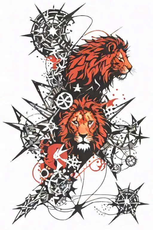 Shuriken and lion head  tattoo design idea