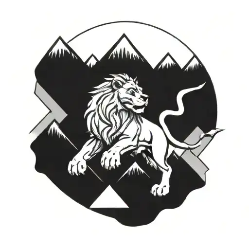 Mountains lion and shuriken tattoo design idea