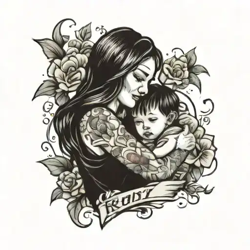 mom hugs a kid tattoo design idea