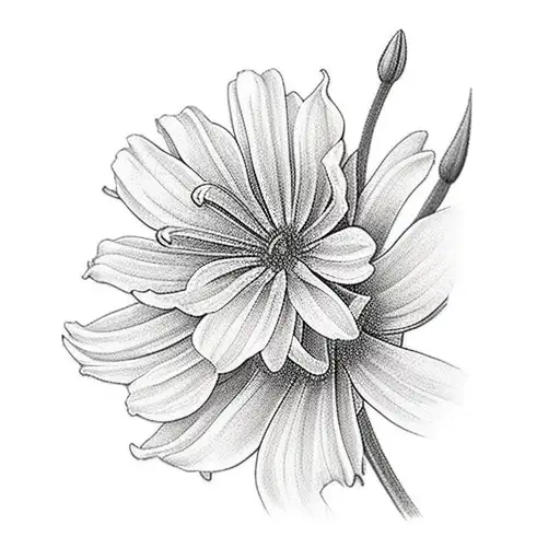 these flowers together lily of the valley, cosmos and daisy tattoo design idea