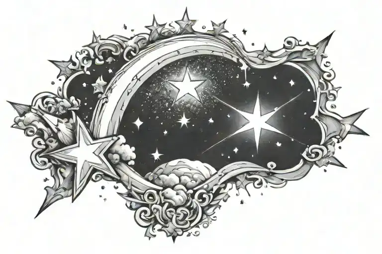filled night sky with shooting star  tattoo design idea