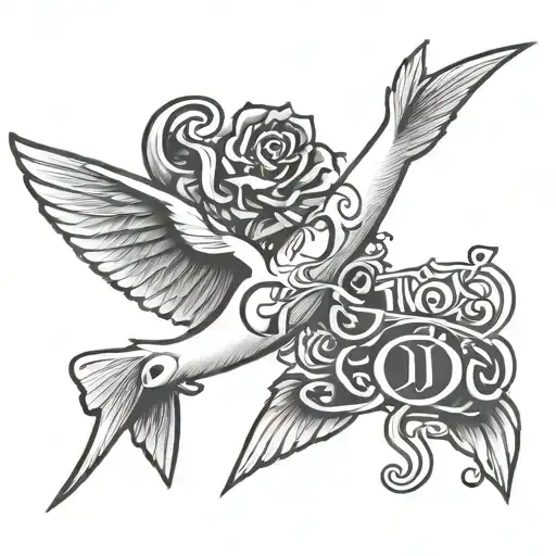 the words "but God" in Greek with the outline of a white tern bird flowing into it  tattoo design idea
