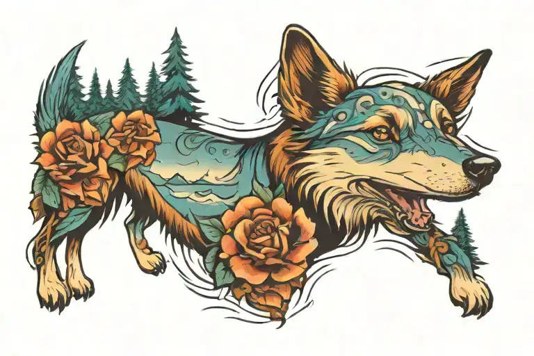 canine Wilderness Lake  tattoo design idea