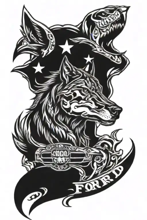 ford mustang marine corp wolf tattoo design idea