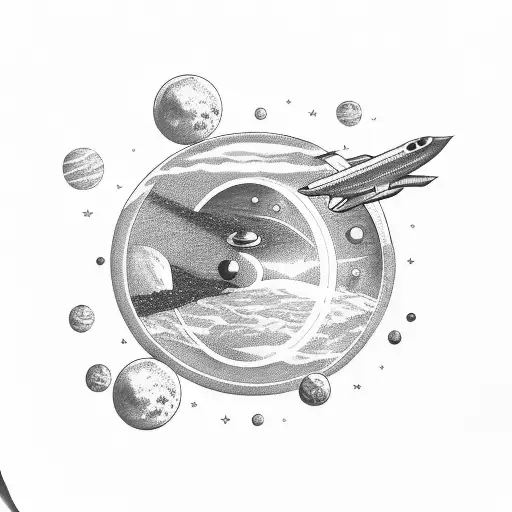 Astronaut floating with planets around tattoo design idea