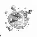 Astronaut floating with planets around tattoo design idea