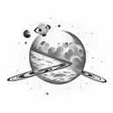 Astronaut floating with planets around tattoo design idea