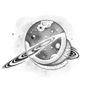 Astronaut floating with planets around tattoo design idea
