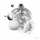 Astronaut floating with planets around tattoo design idea
