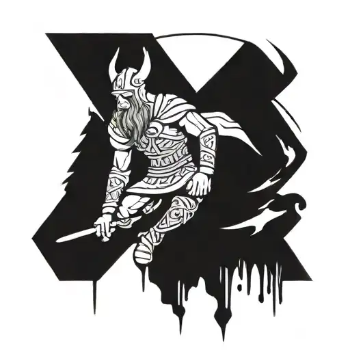 a viking warrior entering Valhalla through the Gates of Valhalla designed runic tattoo design idea