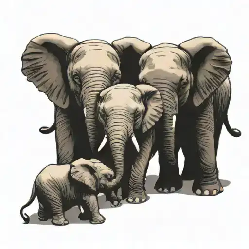 4 baby elephants holding trunks tattoo design idea