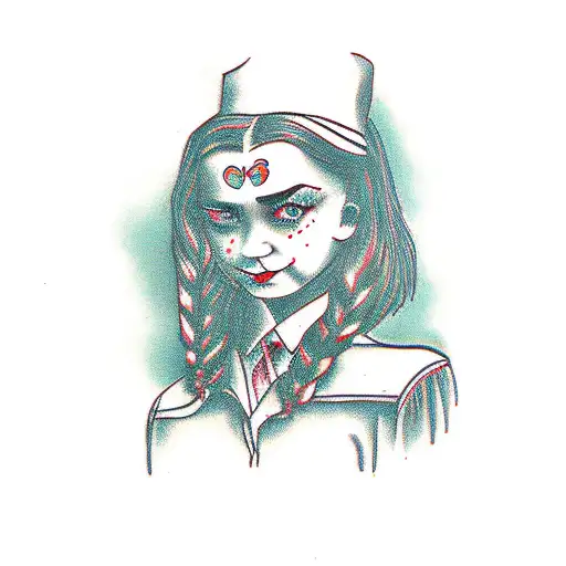 A portrait of Wednesday Addams holding a book tattoo design idea