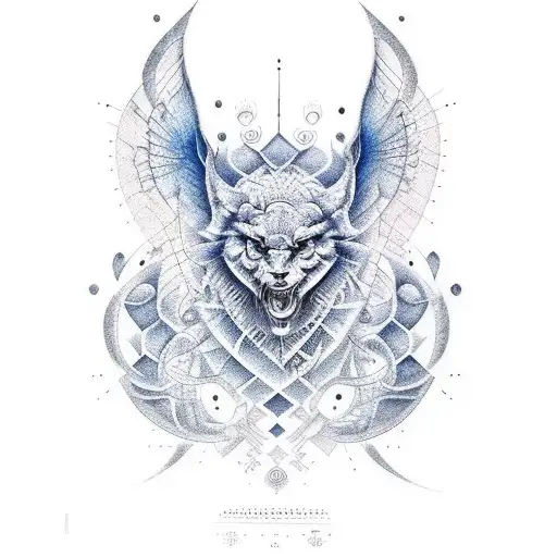 Combine architectural blueprints with makeup swatches and brushes in a dotwork style tattoo tattoo design idea