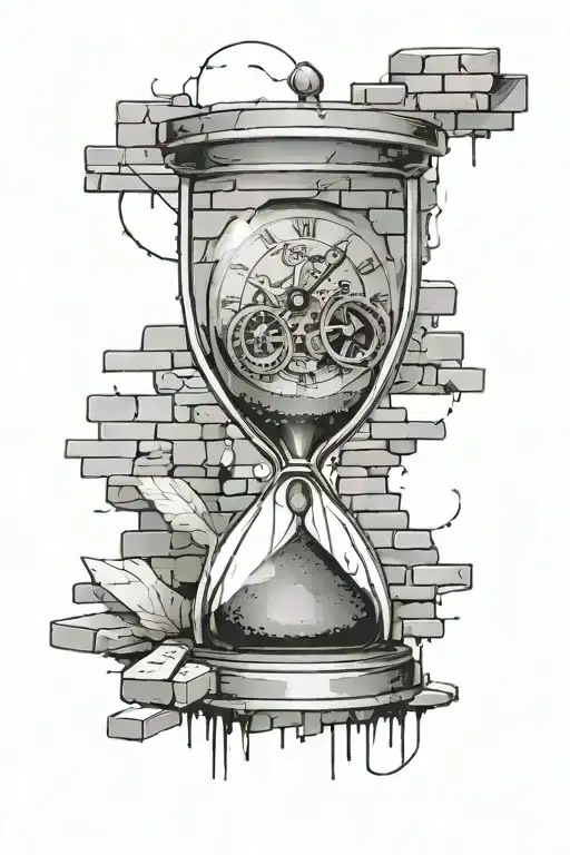 hour glass with Clock inside surrounded by bricks flying tattoo design idea