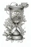 hour glass with Clock inside surrounded by bricks flying tattoo design idea