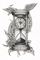 hour glass with Clock inside surrounded by bricks flying tattoo design idea