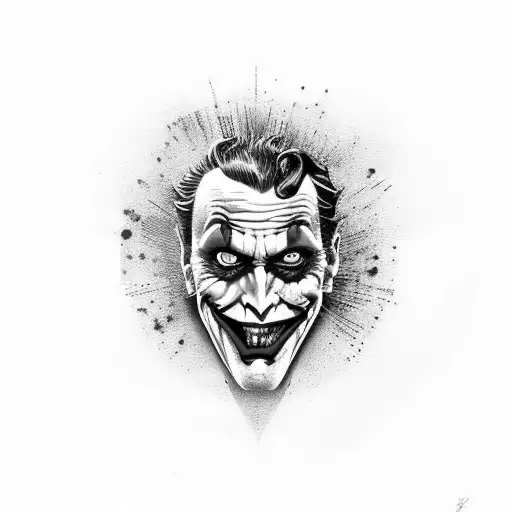 A portrait of the Joker with a mix of vibrant colors and dark shading, representing the duality of his character tattoo design idea