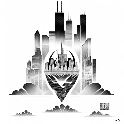 african tribal sunrise integrated with the chicago skyline technology and binary coding tattoo design idea