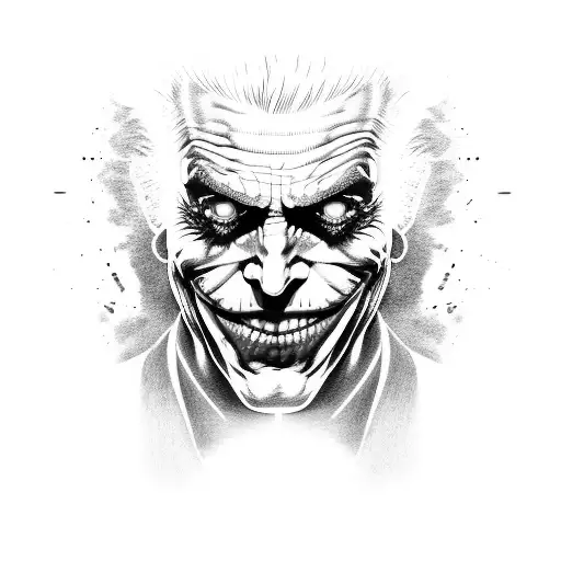 A portrait of the Joker mashed with incredible hulk colors and dark shading, representing the duality of character tattoo design idea