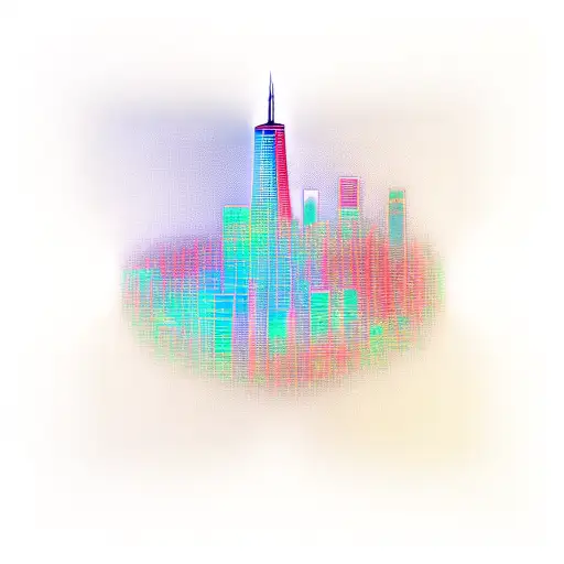 A silhouette of the Chicago skyline with circuitry patterns flowing through the buildings tattoo design idea