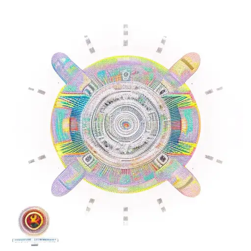 african tribal sunrise, integrated with technology binary coding and chicago skyline tattoo design idea