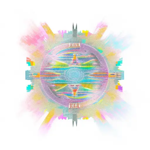 african tribal sunrise, integrated with technology binary coding and chicago skyline tattoo design idea