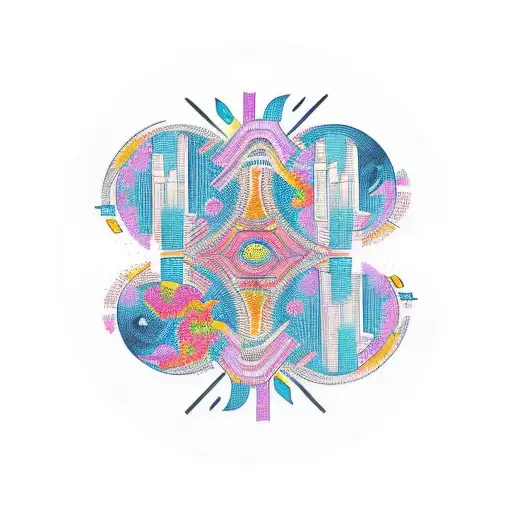 african tribal sunrise integrated with the chicago skyline technology and binary coding tattoo design idea