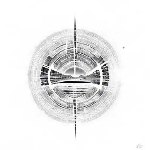 african tribal sunrise integrated with the chicago skyline technology and binary coding tattoo design idea