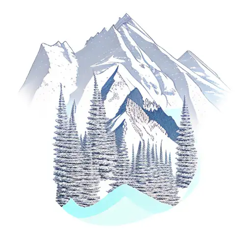 A majestic mountain range in Colorado with a subtle representation of technology in the landscape tattoo design idea