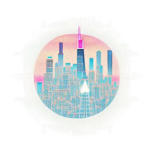 A silhouette of the Chicago skyline with circuitry patterns flowing through the buildings tattoo design idea