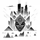 african tribal sunrise integrated with the chicago skyline technology and binary coding tattoo design idea