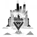 african tribal sunrise integrated with the chicago skyline technology and binary coding tattoo design idea