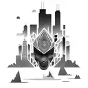 african tribal sunrise integrated with the chicago skyline technology and binary coding tattoo design idea