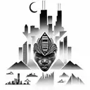 african tribal sunrise integrated with the chicago skyline technology and binary coding tattoo design idea