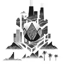 african tribal sunrise integrated with the chicago skyline technology and binary coding tattoo design idea