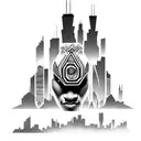 african tribal sunrise integrated with the chicago skyline technology and binary coding tattoo design idea