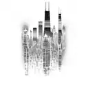 african tribal sunrise integrated with the chicago skyline technology and binary coding tattoo design idea
