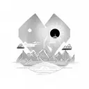 african tribal sunrise, integrated with technology binary coding and chicago skyline tattoo design idea