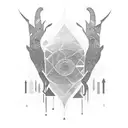 african tribal sunrise, integrated with technology binary coding and chicago skyline tattoo design idea