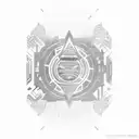 african tribal sunrise, integrated with technology binary coding and chicago skyline tattoo design idea