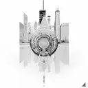 african tribal sunrise integrated with the chicago skyline technology and binary coding tattoo design idea