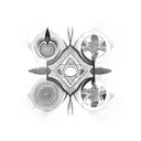 african tribal sunrise, chicago skyline technology binary coding tattoo design idea