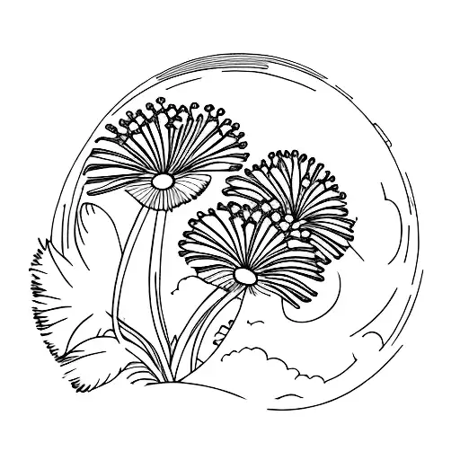 mimosa flowers and moon tattoo design idea