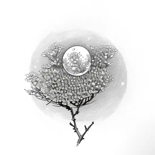 mimosa flowers and moon tattoo design idea