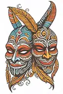 laugh now cry later mask with African tribal tattoo design idea